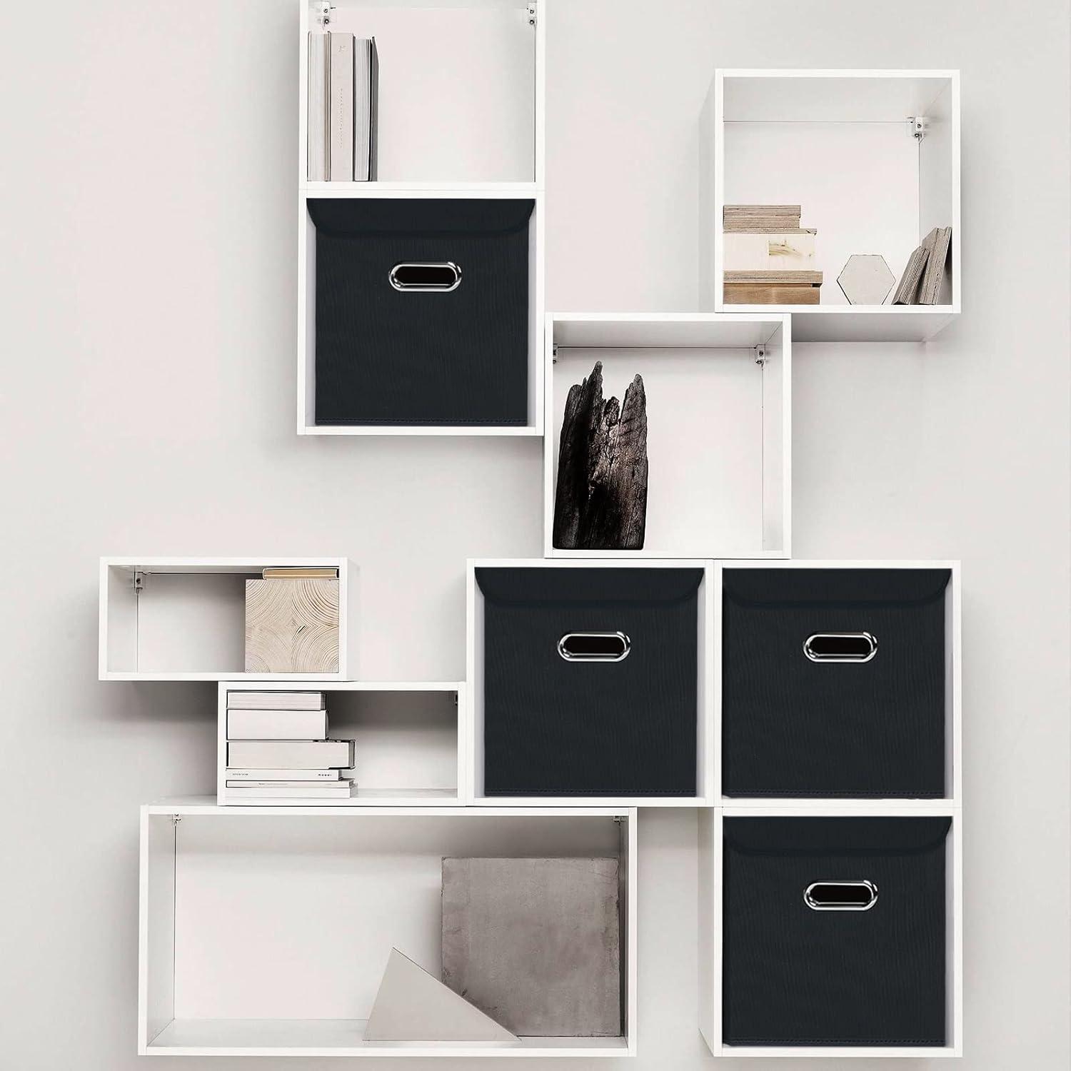 Fabric Storage Cube Bins with Lids Closet Organizers collapsible storage bins basket with Handles for Home,Storage Boxes for Organizing,3 Pack,(black)