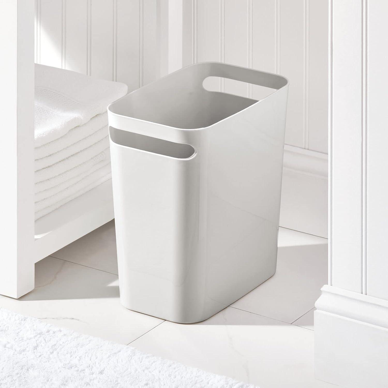 mDesign Plastic Slim Large 2.5 Gallon Trash Can Wastebasket - Light Gray