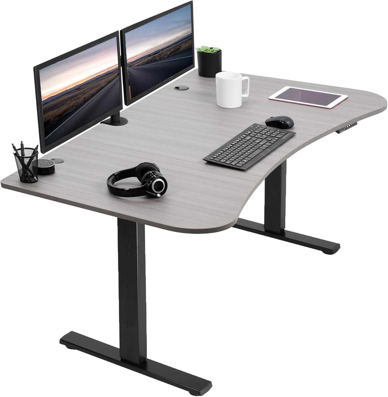 VIVO Electric 63” x 32” Standup Desk, Dark Gray Table Top, Black Frame