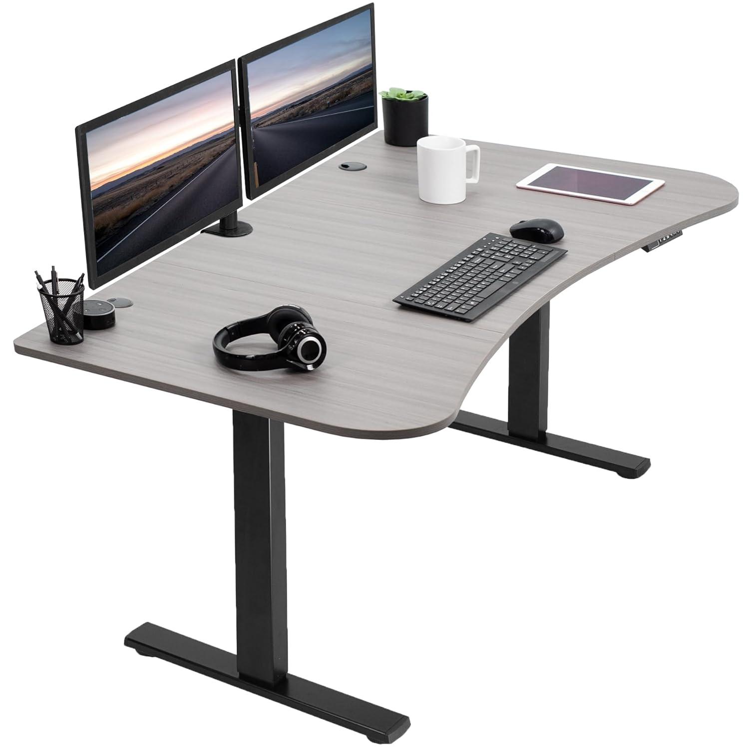 VIVO Electric 63” x 32” Standup Desk, Dark Gray Table Top, Black Frame