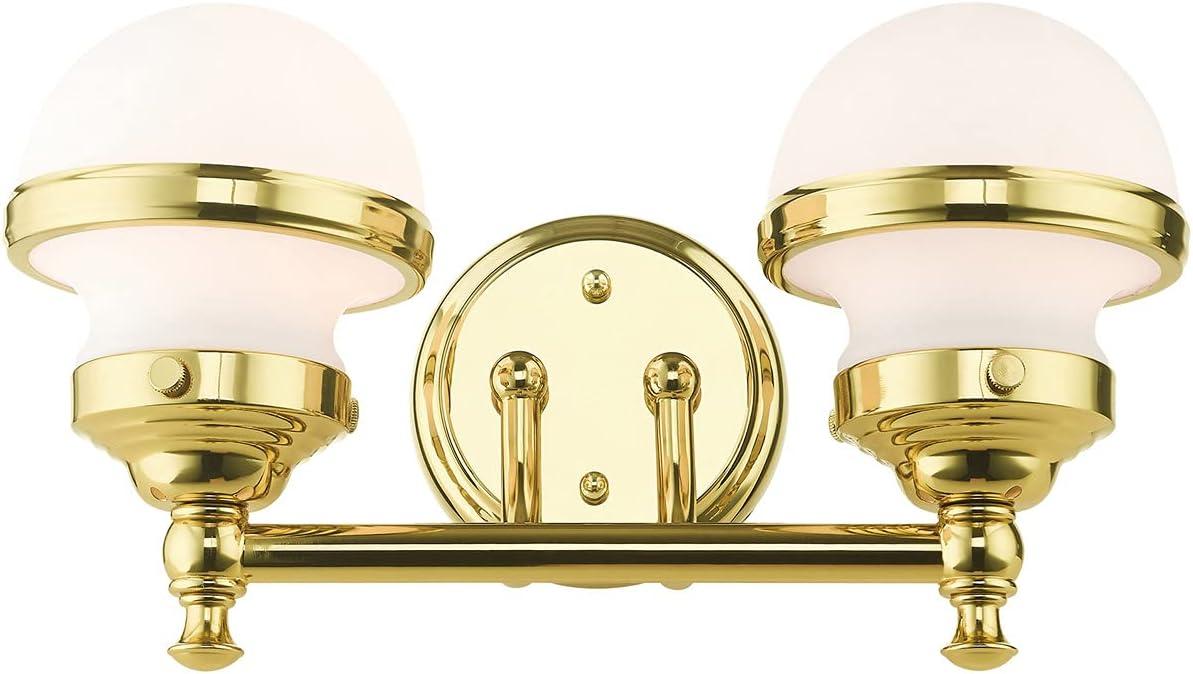 Oldwick Polished Brass 2-Light Vanity Sconce with Satin Opal White Glass