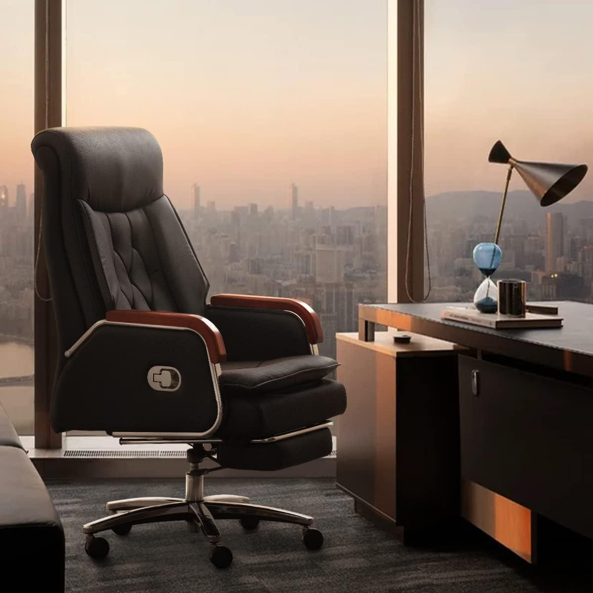 Kinnls Kinnls Cameron Massage Chair Genuine Leather Executive Chair With Headrest