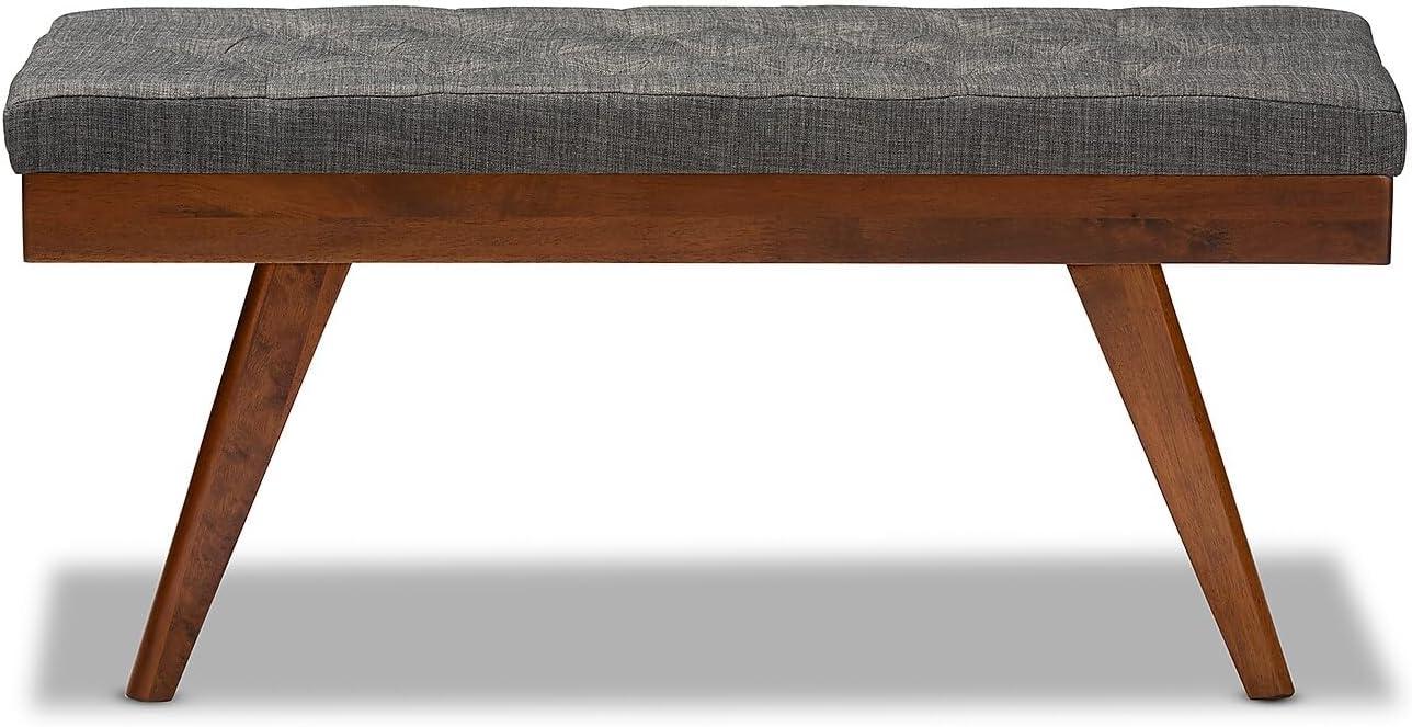 Baxton Studio Alona Medium Wood Dining Bench Gray - : Mid-Century Design, Tapered Legs, Polyester Upholstery, Entryway Seating
