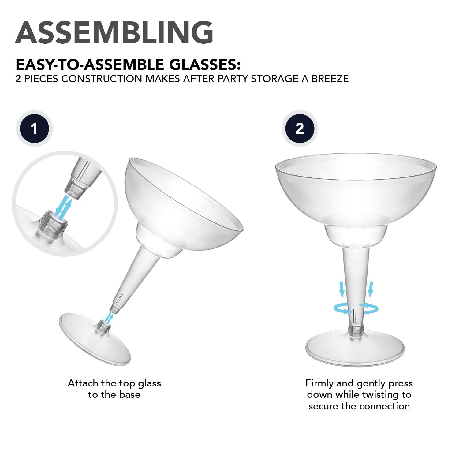 Party Essentials 10 Count Hard Plastic Two-Piece Margarita Glasses, 12-Ounce, Clear