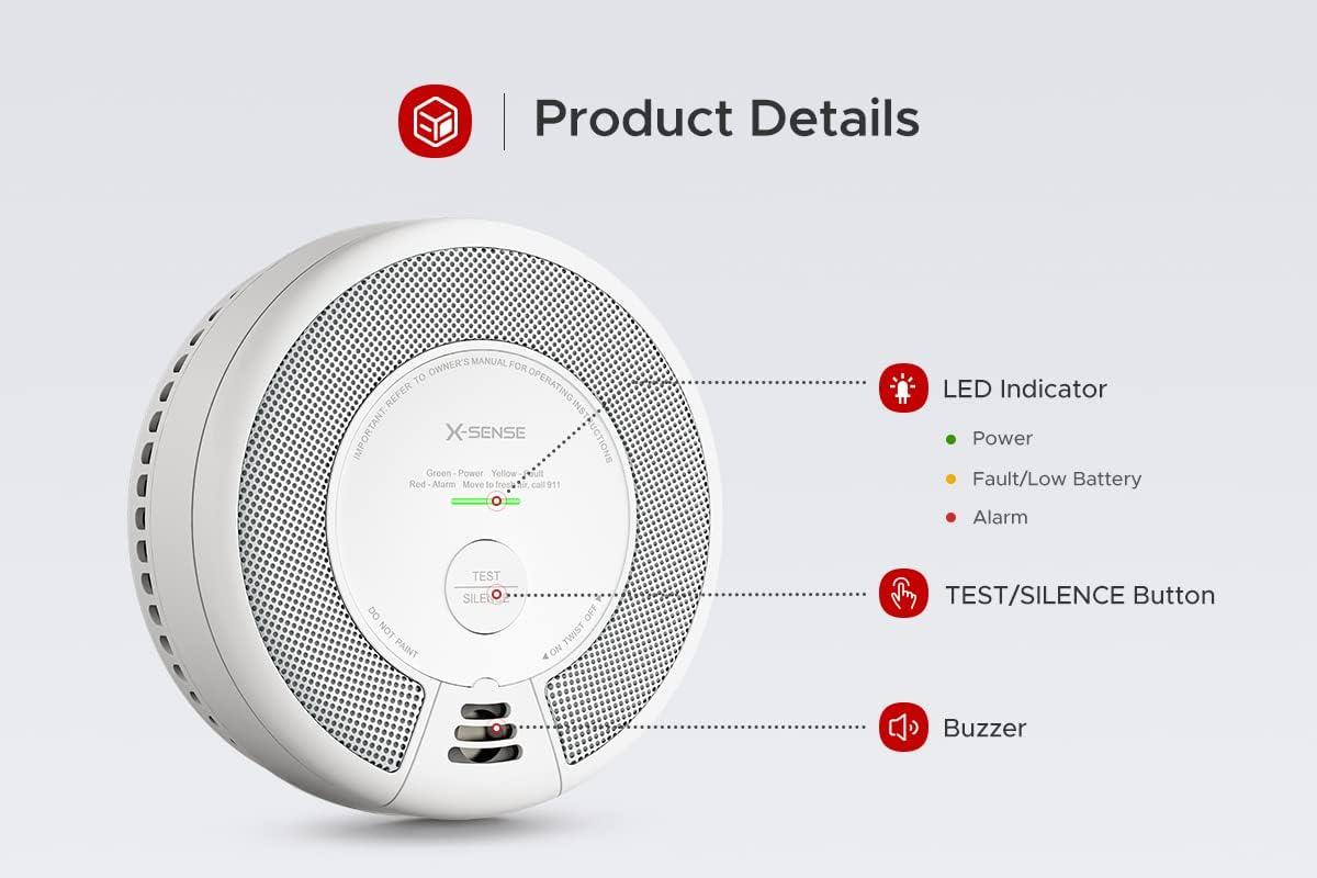 X-Sense Wireless Interconnected Combination Smoke and Carbon Monoxide Detector, 10-Year Battery Powered Fire and CO Alarm, SC06-W, Pack of 1
