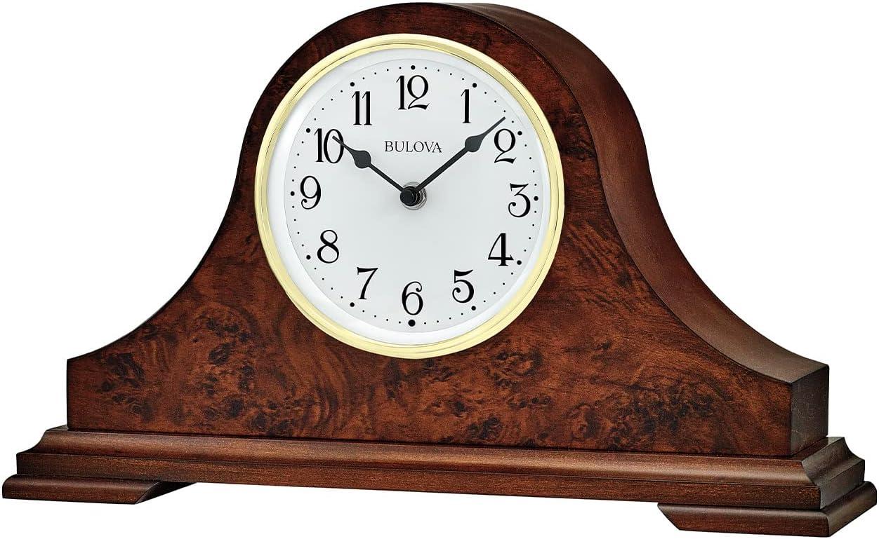 Bulova Chandler Lighted Mantel Clock, Model B1853 | Elegant Design | Illuminated Dial | Quartz Movement | Cherry Wood Finish | Battery Operated