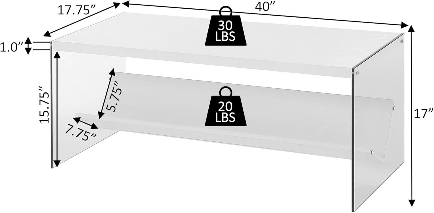 SoHo Rectangular White Wood Coffee Table with Glass Accents