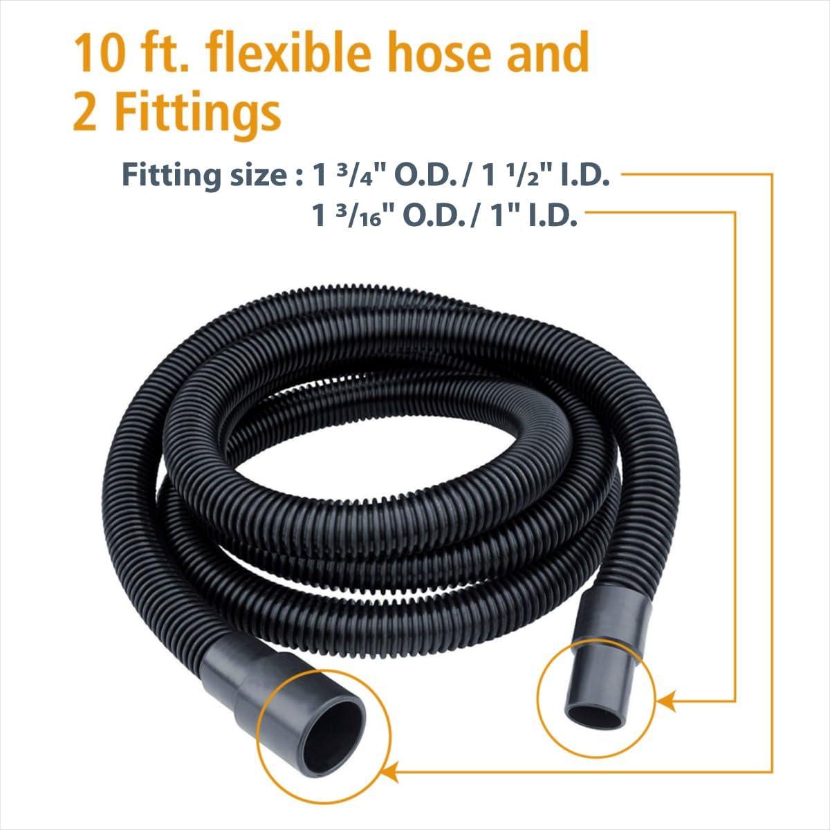 POWERTEC 10ft. Dust Collection Hose Kit with 5 Fittings for Woodworking Power Tools Home and Wet/Dry Shop Vacuums, 70347