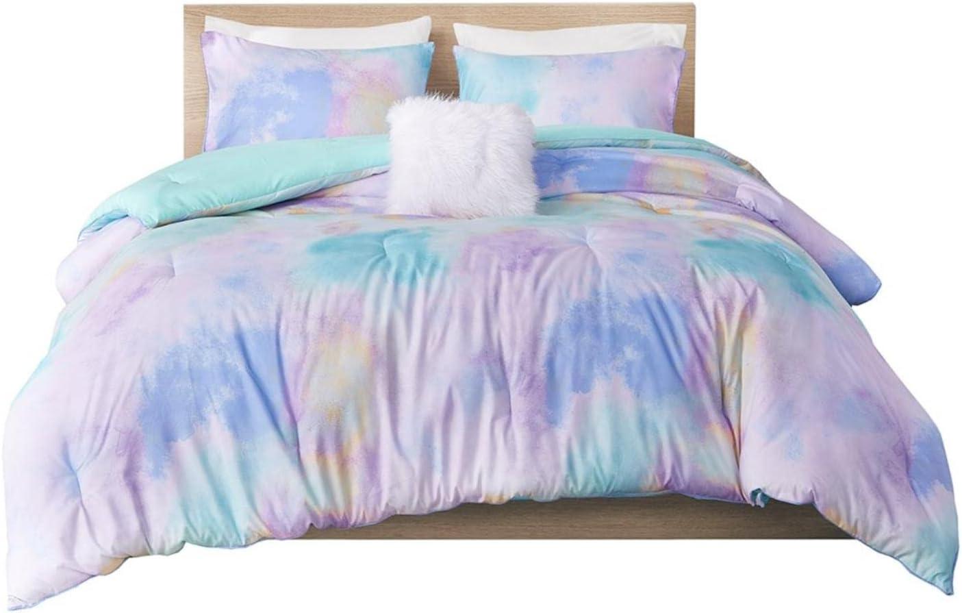 Cassiopeia Watercolor Tie Dye Printed Comforter Set with Throw Pillow