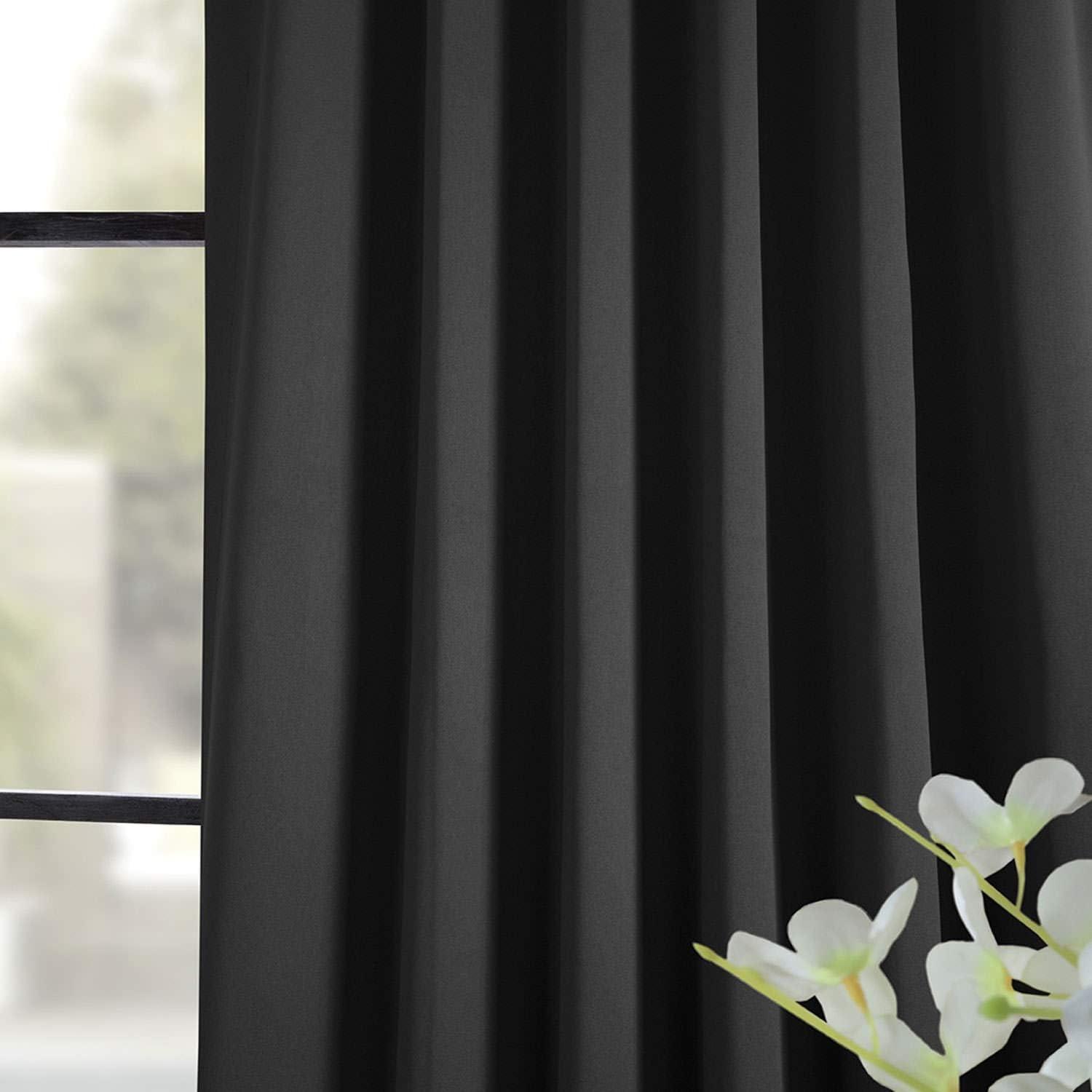 Jet Black Polyester Blackout Puddle Length Drapes