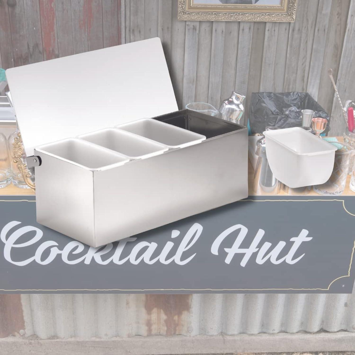 Silver Stainless Steel 4-Compartment Condiment Holder with Acrylic Lid