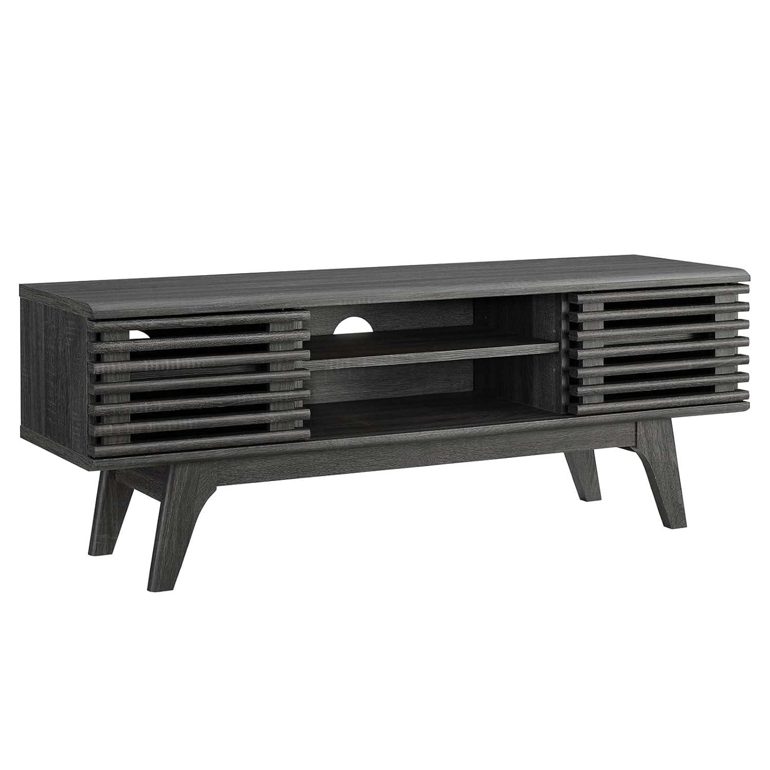 Modway Render 46" Media Console – Modern TV Stand with Sliding Slatted Doors