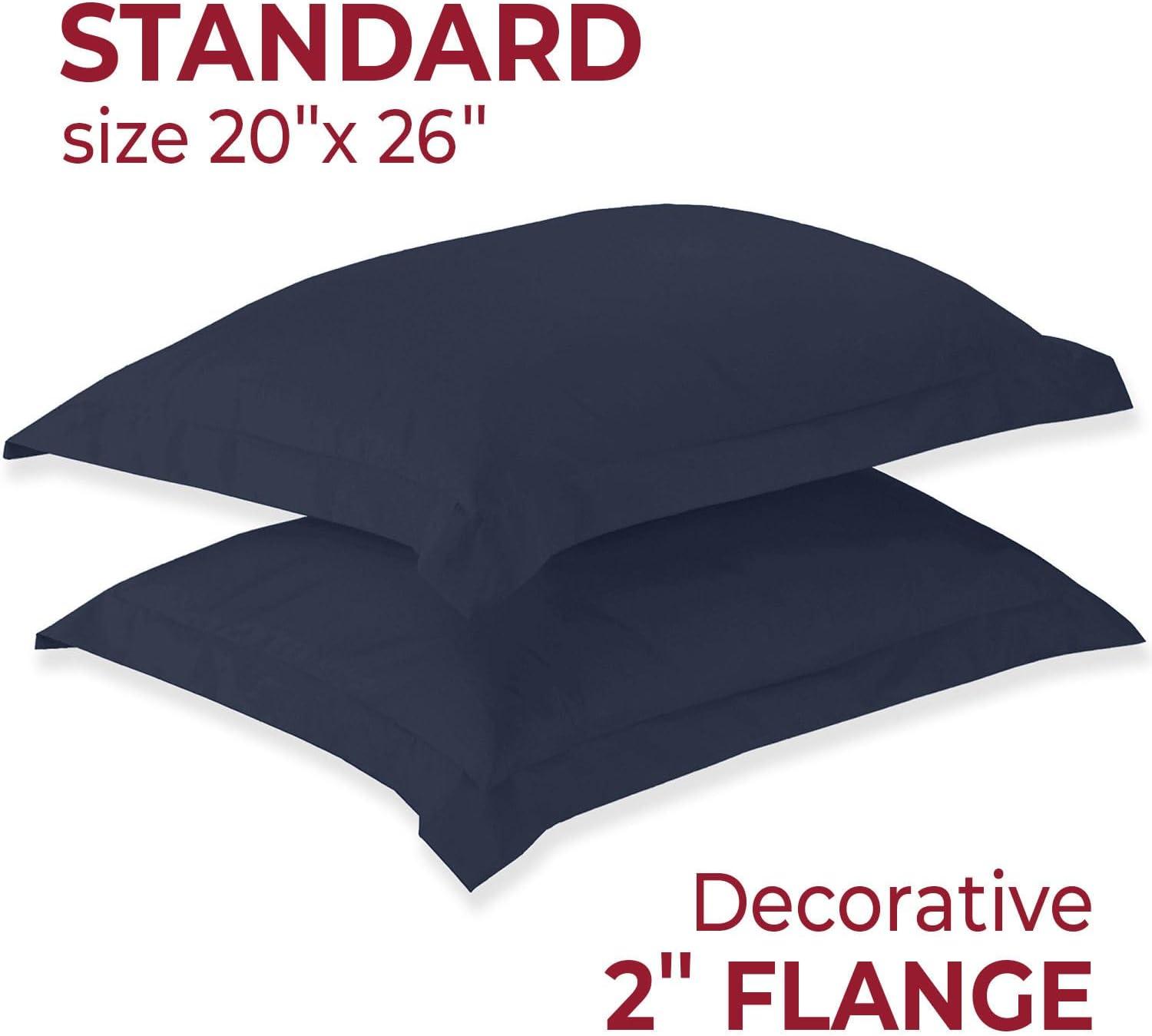 Mellanni Pillow Shams Set of 2 - Iconic Collection Decorative Pillow Covers / Cases 20"x26" with 2" Flange - Standard Size, Navy Blue