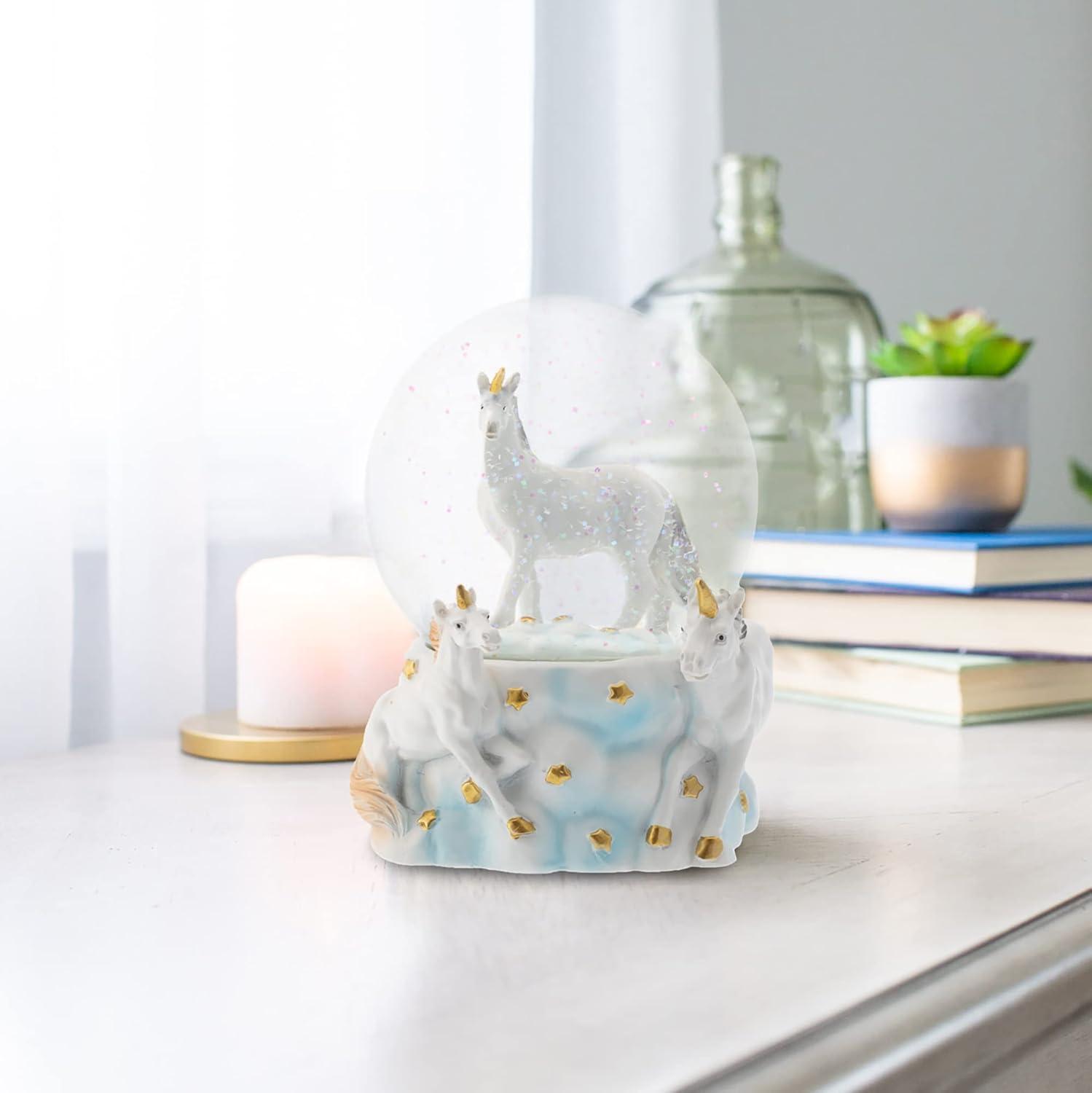Elanze Designs White Unicorn Friends 100MM Sturdy Wind Up Musical Glitter Water Snow Globe Tabletop Dresser Nightstand Figurine Decoration Plays Tune You are My Sunshine