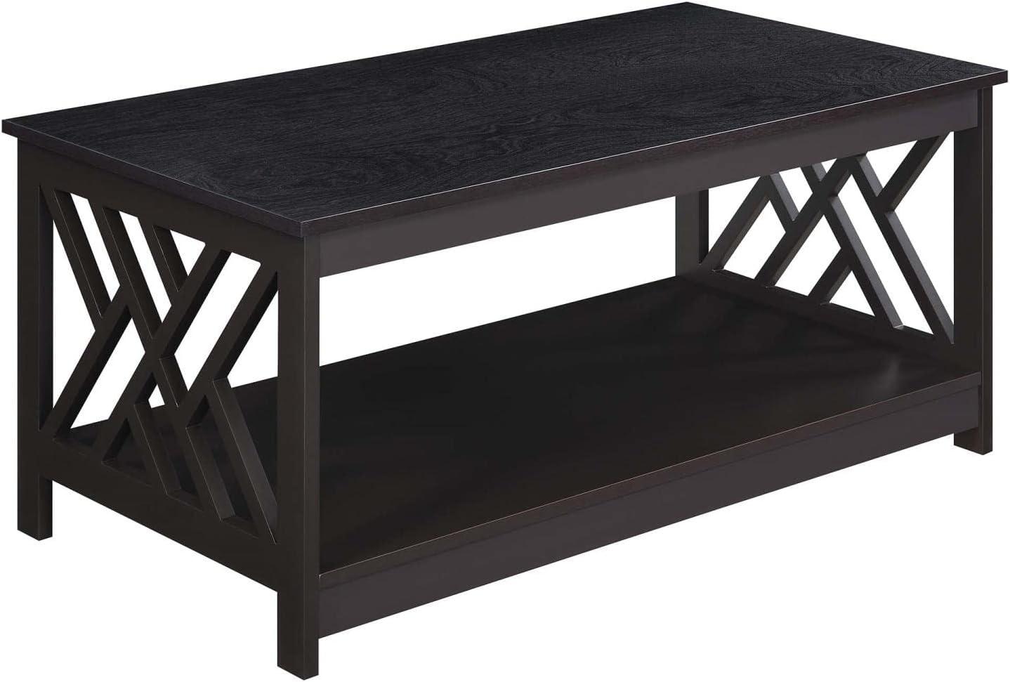 Espresso Titan Rectangular Coffee Table with Geometric Shelf