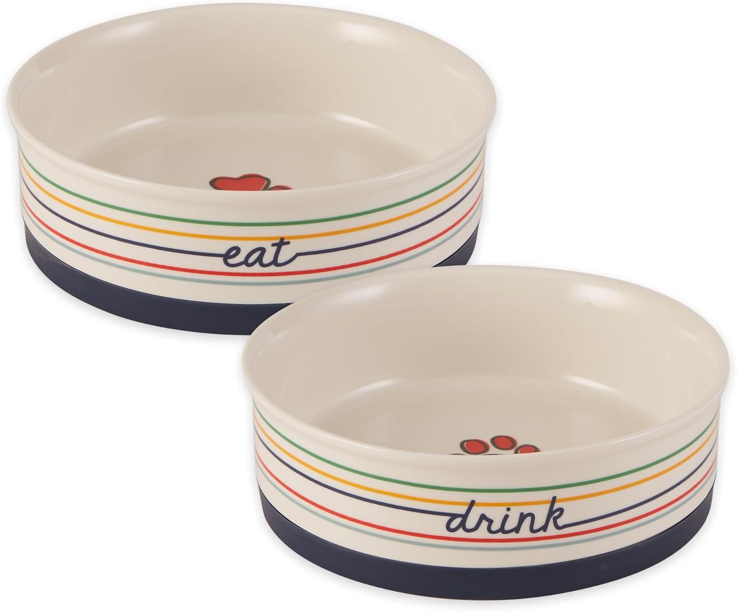 Large Multicolor Ceramic Pet Bowls with Non-Slip Base