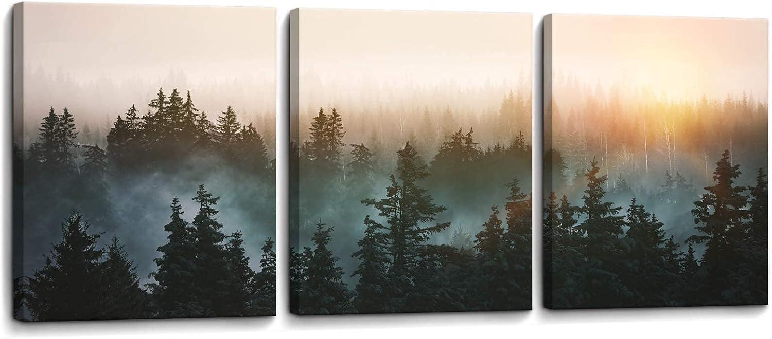 Sunlit Forest Landscape Framed Canvas Print Set