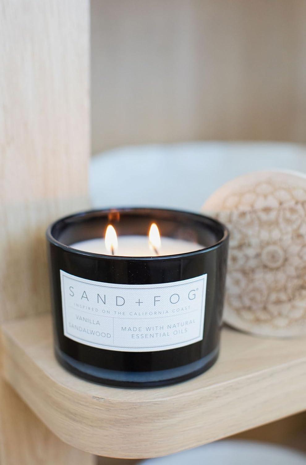 Sand + Fog Scented Candle - Vanilla Sandalwood – Additional Scents and Sizes – 100% Cotton Lead-Free Wick - Luxury Air Freshening Jar Candles - Perfect Home Decor – 12oz