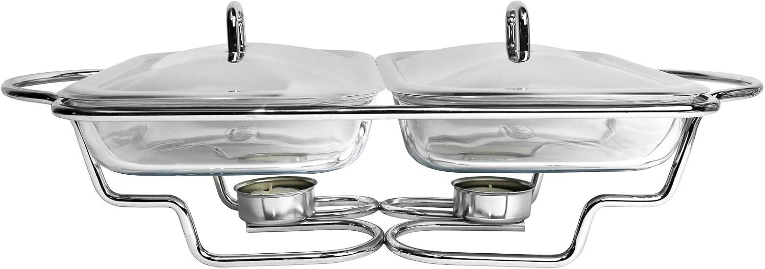 Stainless Steel 3-Quart Chafing Dish Buffet Set with Glass Tray
