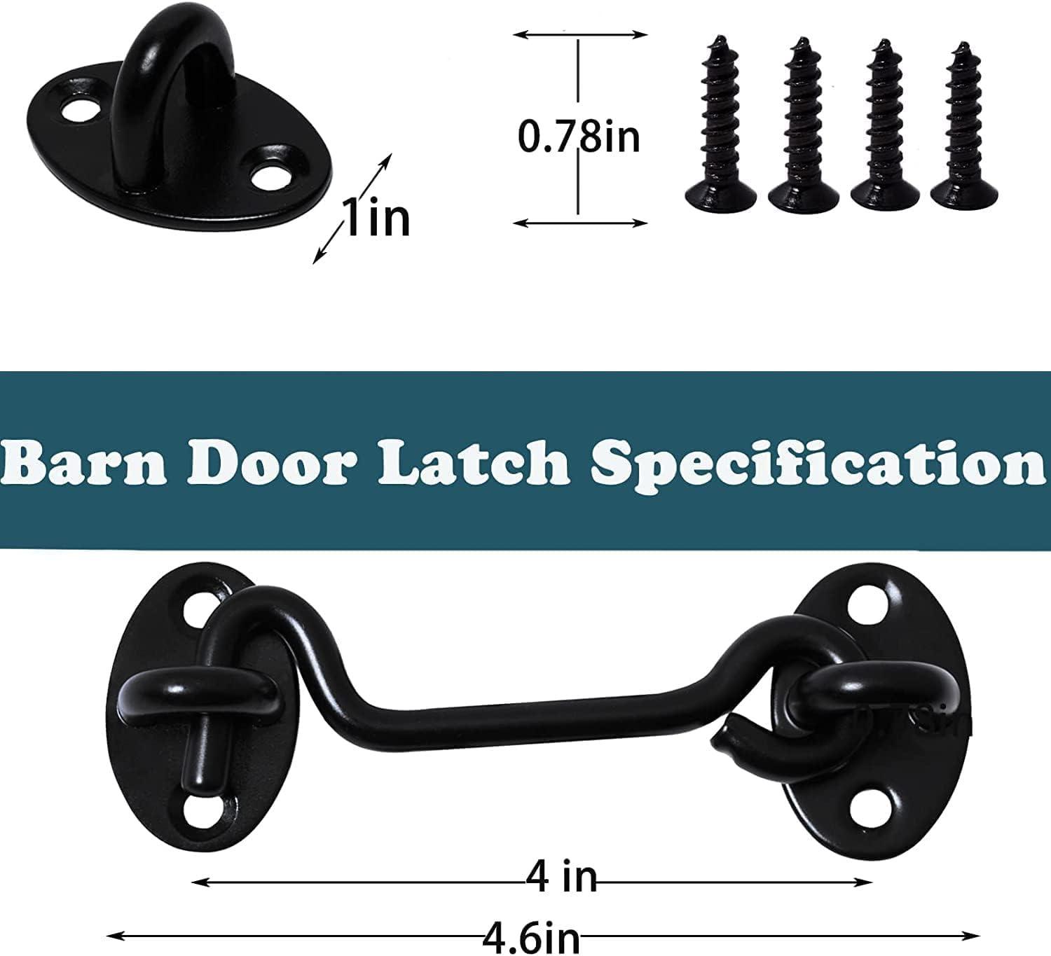 4" Barn Door Latch Door Lock Hardware, Sliding Door Lock Eye Hook Latch with Screws, Rust-Resistant Metal Gate Latch(2 Pack) Black-2 Pack