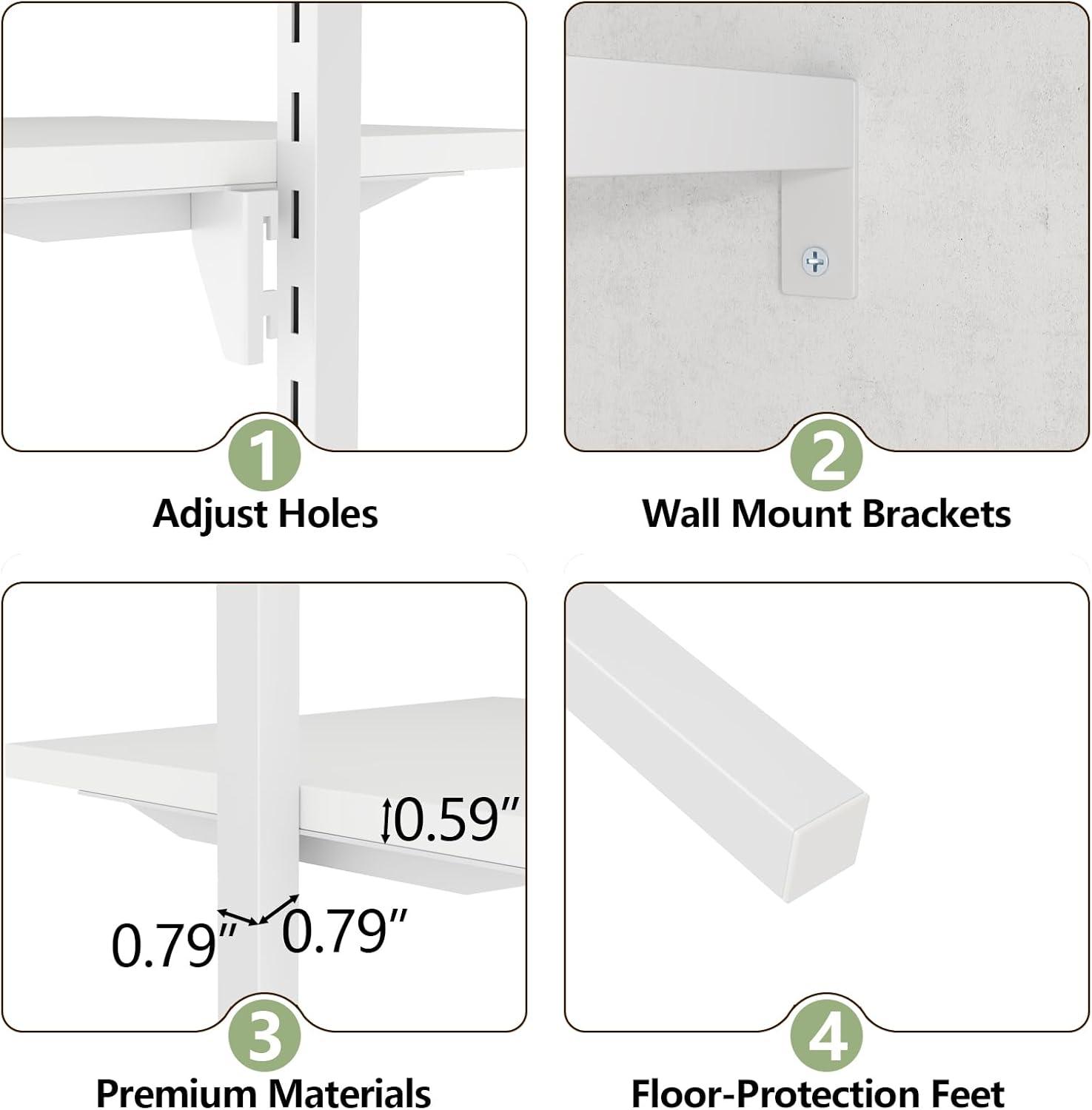 Rebrilliant Oloran Gold Wall Mount Clothes Rack with 4 Hanging Rods, Clothing Rack with 6-Tier Adjustable Shelves
