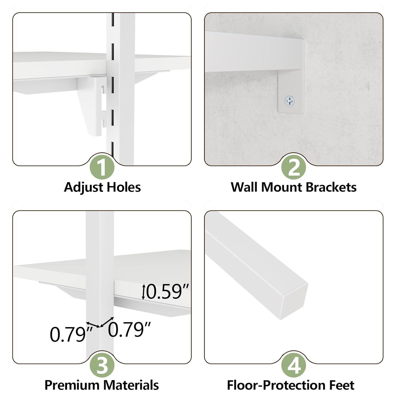 Rebrilliant Oloran Gold Wall Mount Clothes Rack with 4 Hanging Rods, Clothing Rack with 6-Tier Adjustable Shelves
