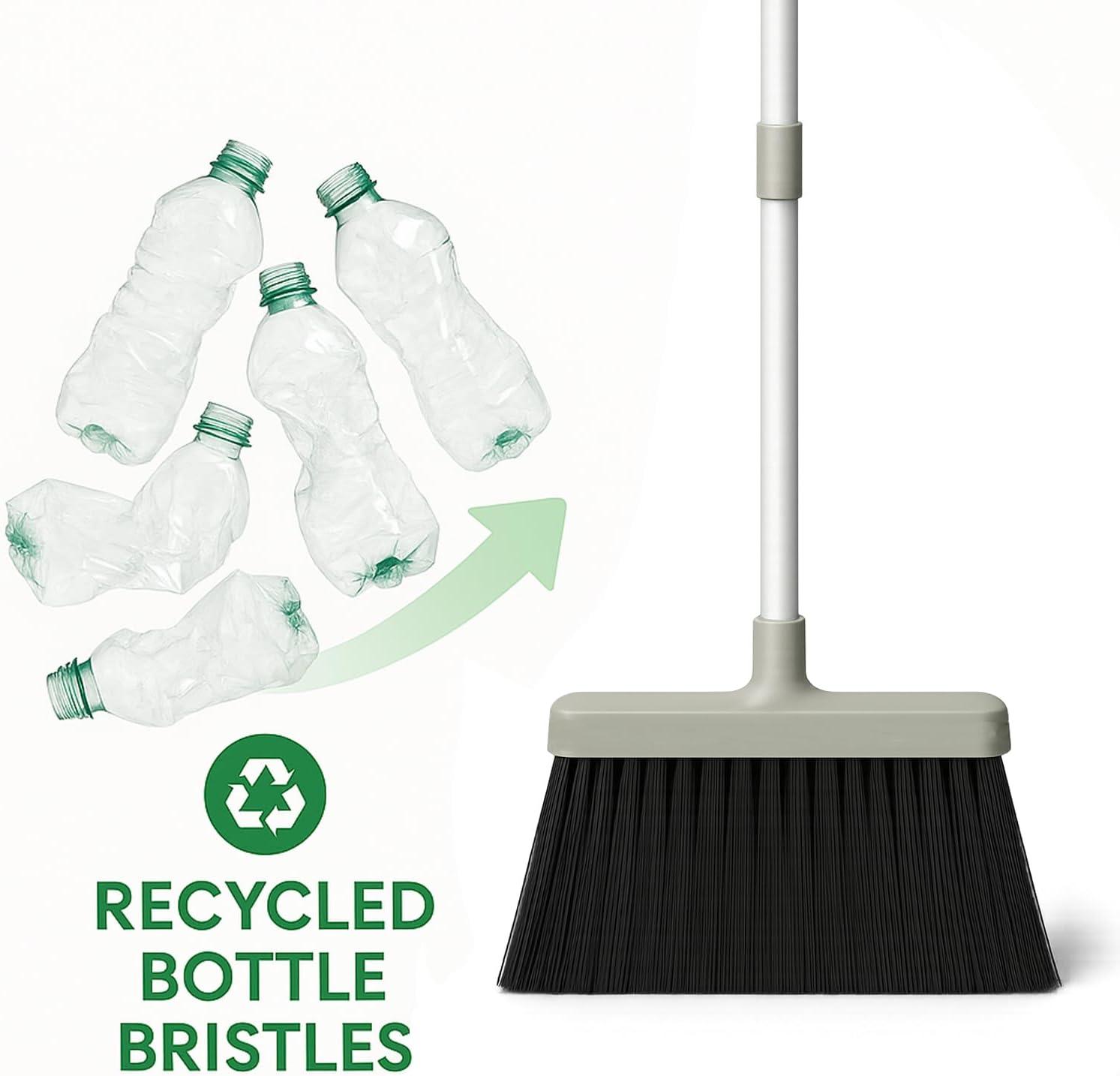 Heavy-Duty Broom and Dustpan Set for Outdoor Broom and Dust pan for Home Commercial Cleaning Supplies Angle Broom with Long Handle Perfect for Courtyard Garage Lobby Mall Market Street, B6