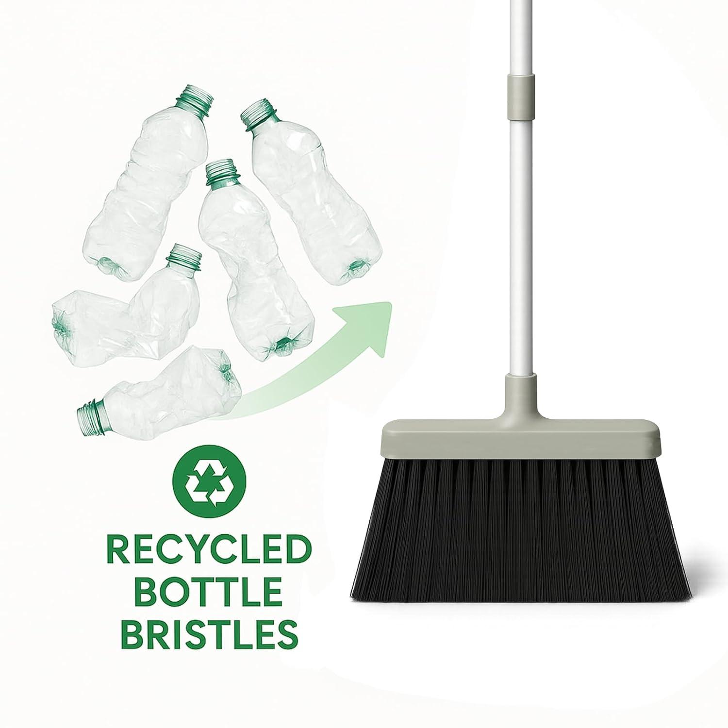 Heavy-Duty Broom and Dustpan Set for Outdoor Broom and Dust pan for Home Commercial Cleaning Supplies Angle Broom with Long Handle Perfect for Courtyard Garage Lobby Mall Market Street, B6