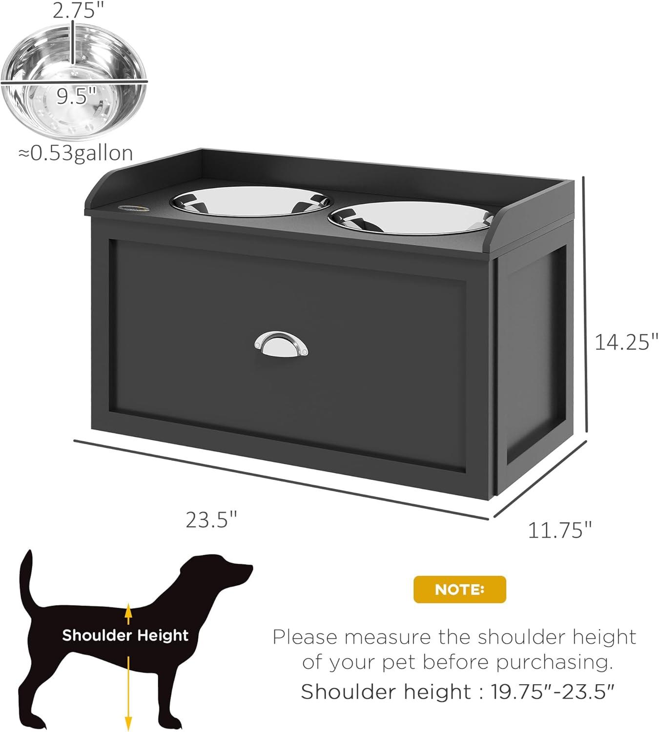 PawHut Large Elevated Dog Bowls with Storage Drawer Containing 21L Capacity, Raised Dog Bowl Stand Pet Food Bowl Dog Feeding Station