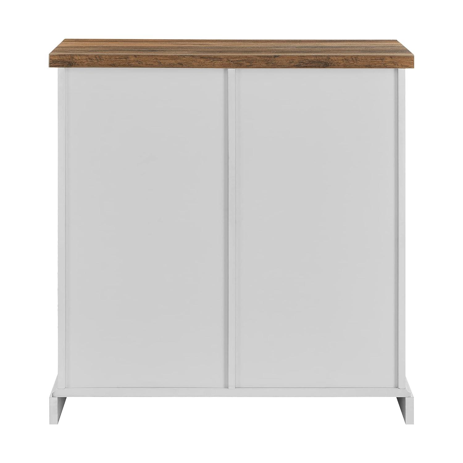 Walker Edison Sliding Barn Door Accent Cabinet, Solid White / Rustic Oak