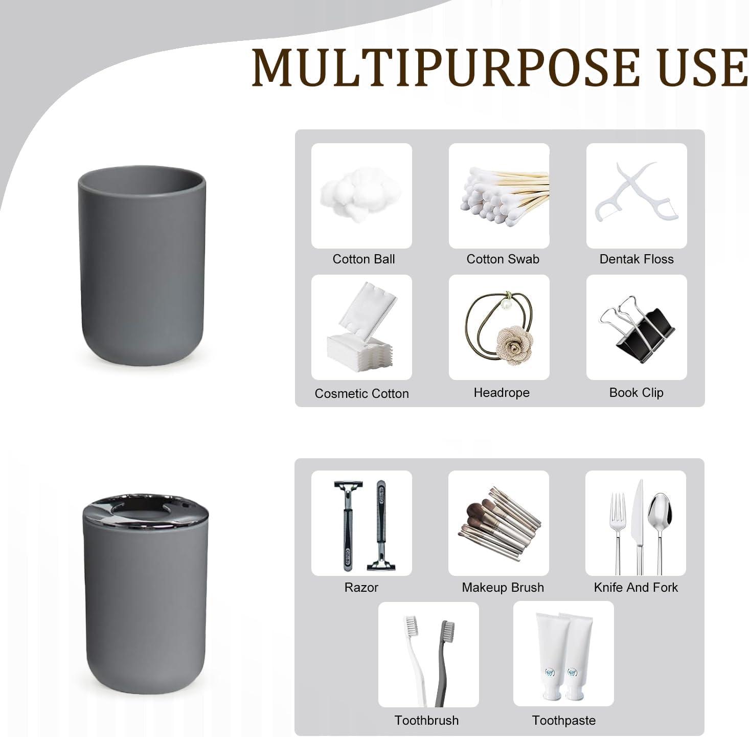 CERBIOR Bathroom Accessories Set Bath Ensemble Includes Soap Dispenser, Toothbrush Holder, Tumbler, Soap Dish for Decorative Countertop and Housewarming Gift (Grey)