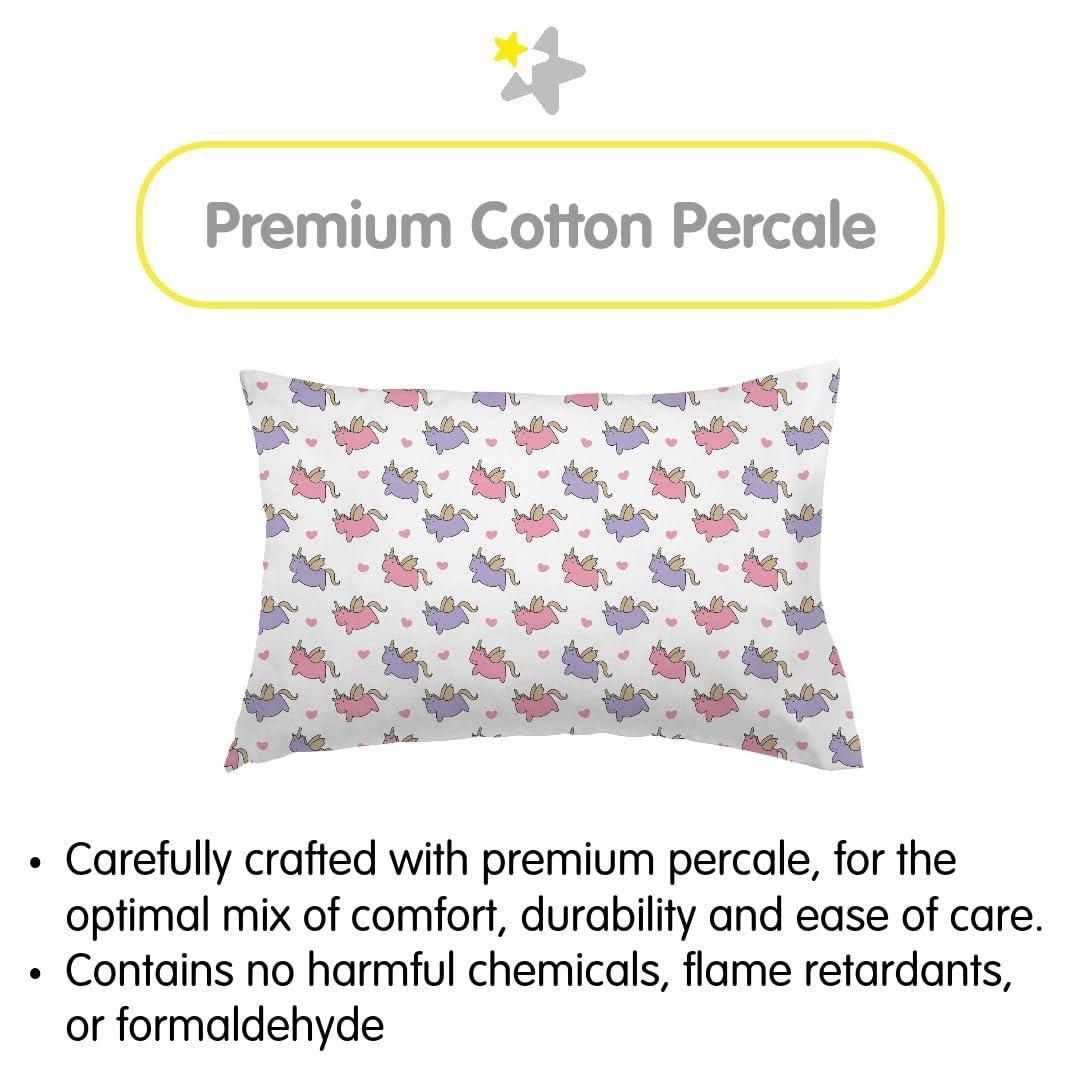 BreathableBaby Cotton Percale Pillowcase, For 13" x 18"/33 x 46 cm Toddler Pillow, Unicorns (2-Pack)
