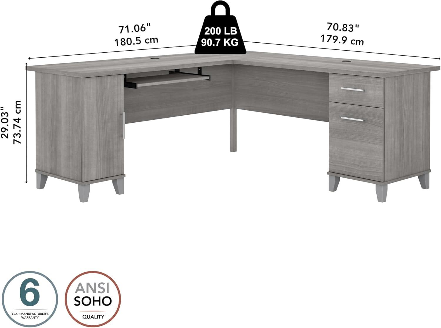 Bush Furniture Somerset 72" L Shaped Desk with Storage, Platinum Gray