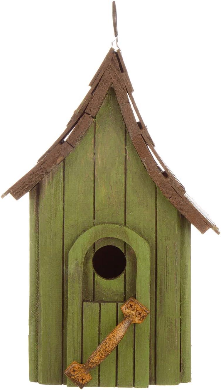 Green Hand Painted Wood Birdhouse with Distressed Details