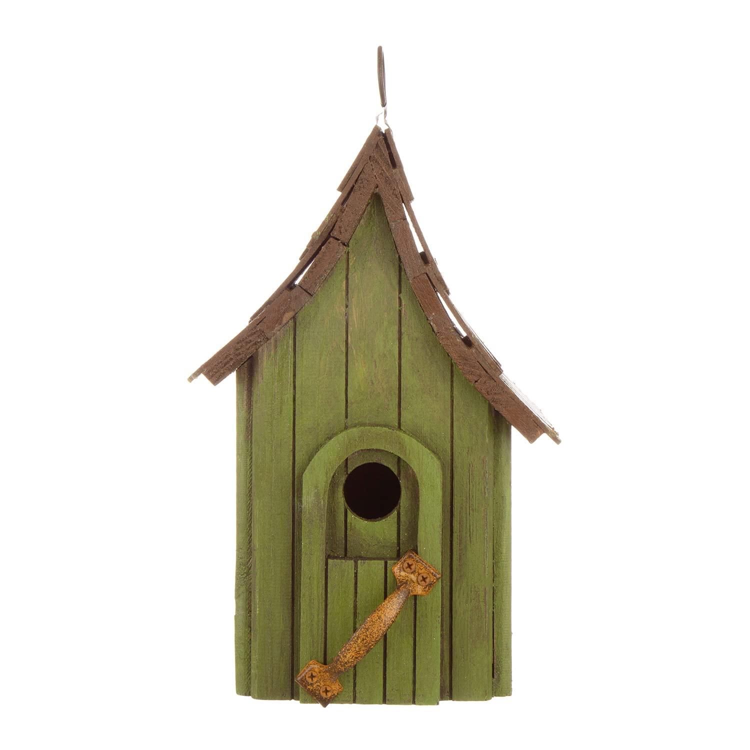 Green Hand Painted Wood Birdhouse with Distressed Details