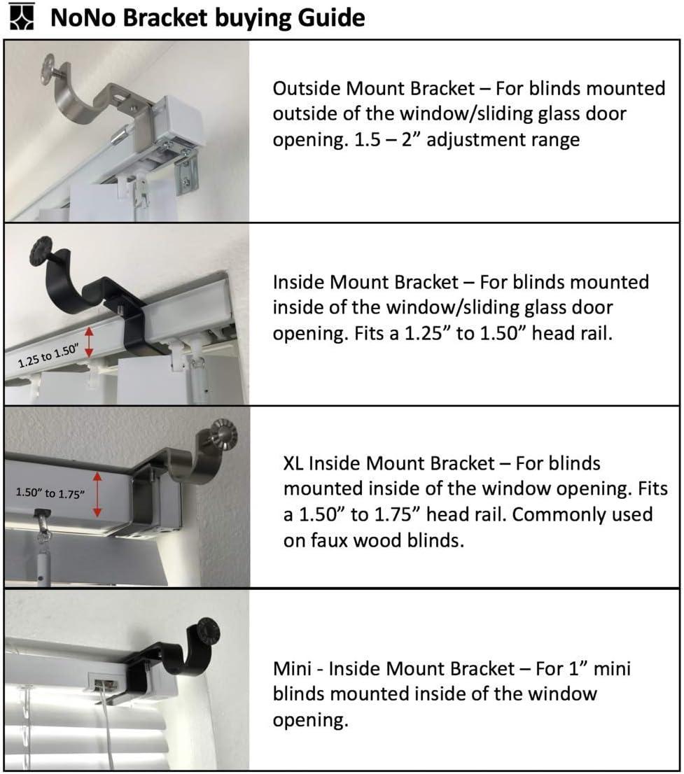 NoNo Bracket Mini - No Drill Curtain Rod Bracket Attachment for Mini Blinds (Brown)