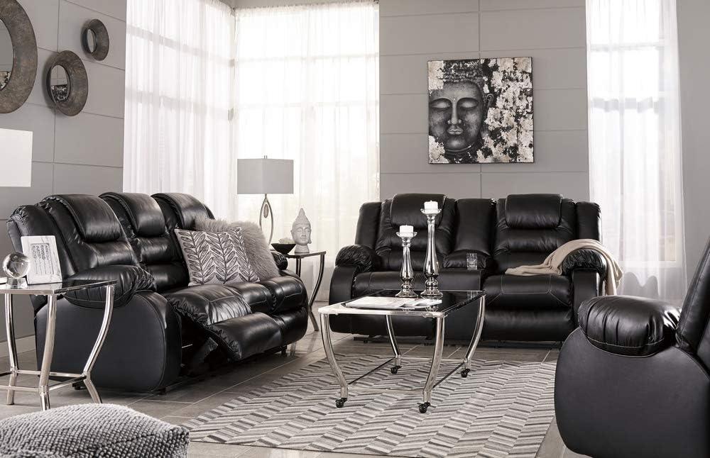 Black Faux Leather Reclining Loveseat with Cup Holder