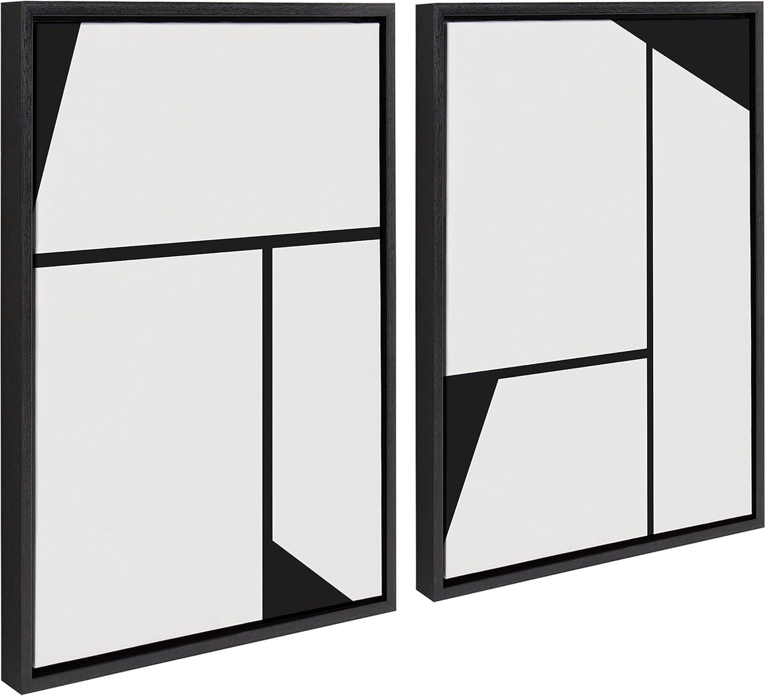 Kate and Laurel Sylvie Sleek Luxe Minimalist Black and White Abstract Framed Canvas Wall Art Set by The Creative Bunch Studio, 2 Piece 23x33 Black, Simple Minimal Art Set for Wall