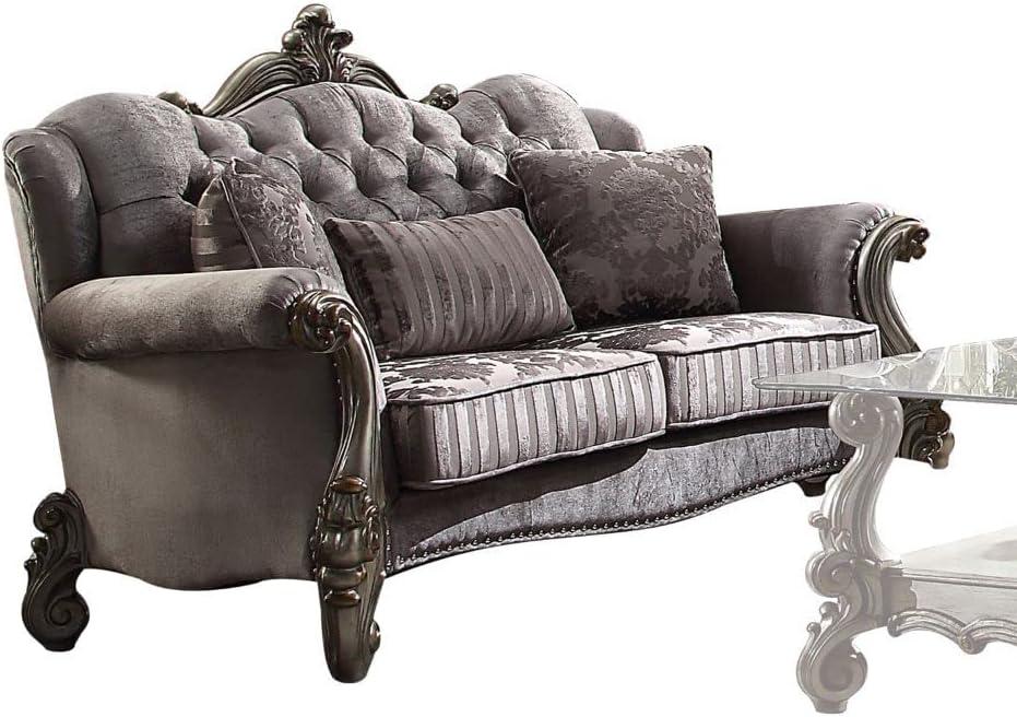 Antique Platinum Velvet Tufted Loveseat with Nailhead Trim