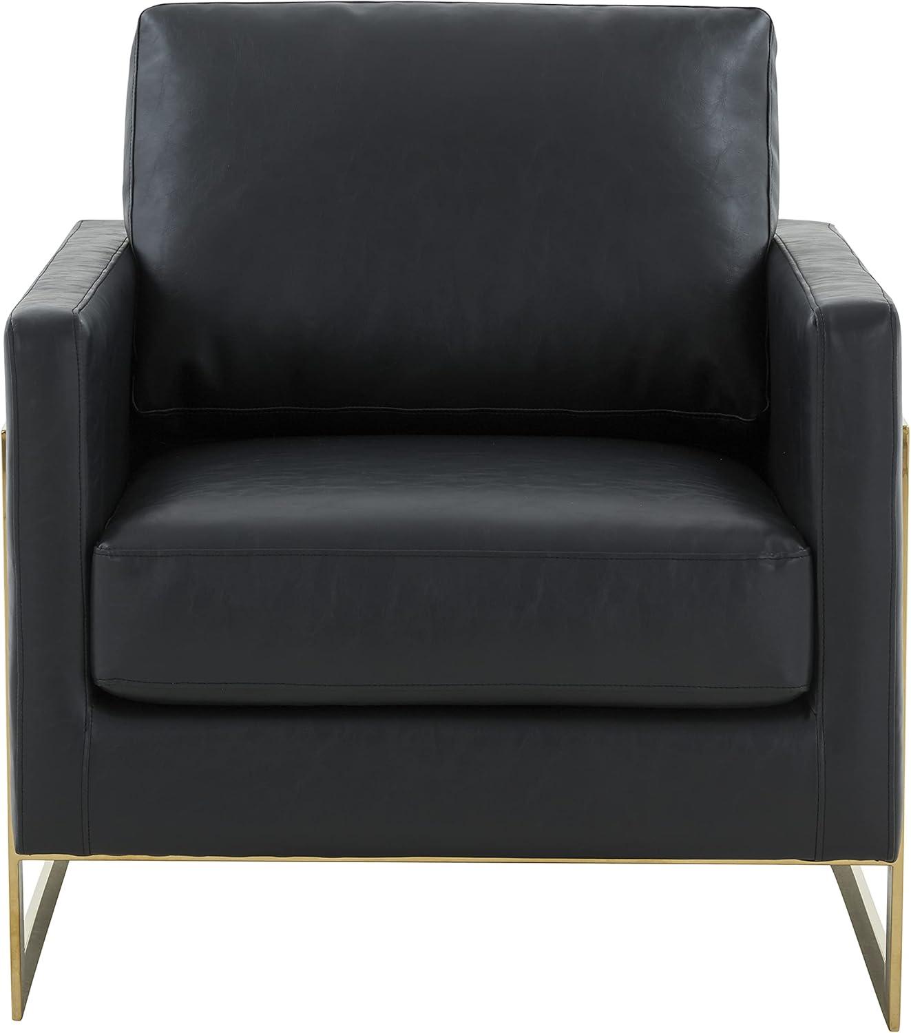 LeisureMod Lincoln Leather Accent Chair Arm Chair in Black