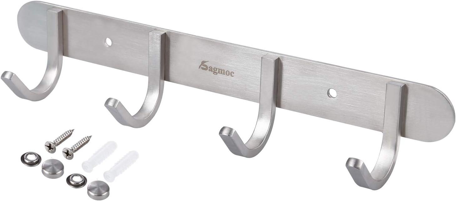 Brushed Nickel Stainless Steel Wall Mounted Coat Hook Rack