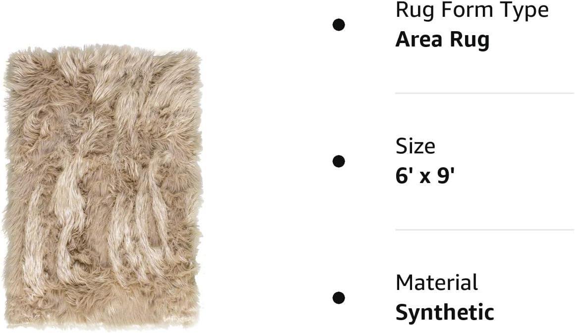 Ultra Soft Faux Sheepskin Fur Shag Rug Light Brown 6' x 9'