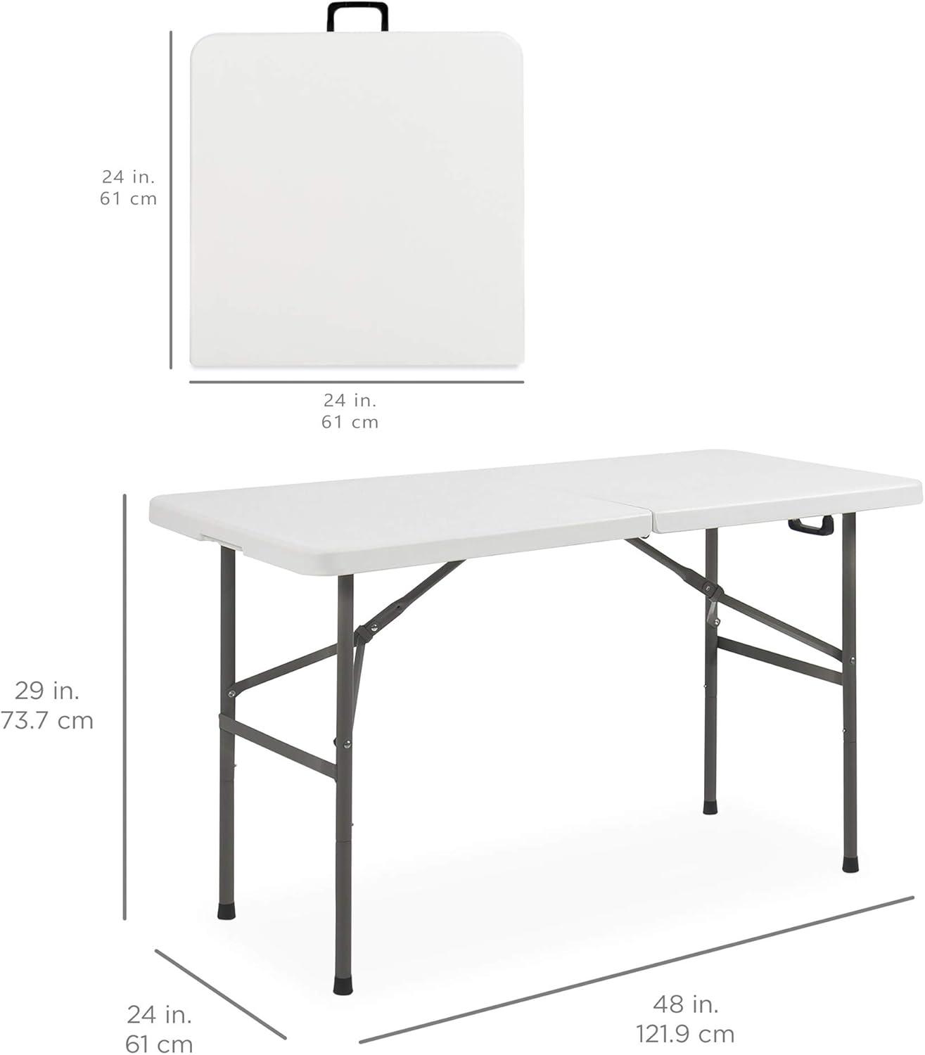 Best Choice Products 4ft Plastic Folding Table, Indoor Outdoor Heavy Duty Portable w/ Handle, Lock for Picnic - White