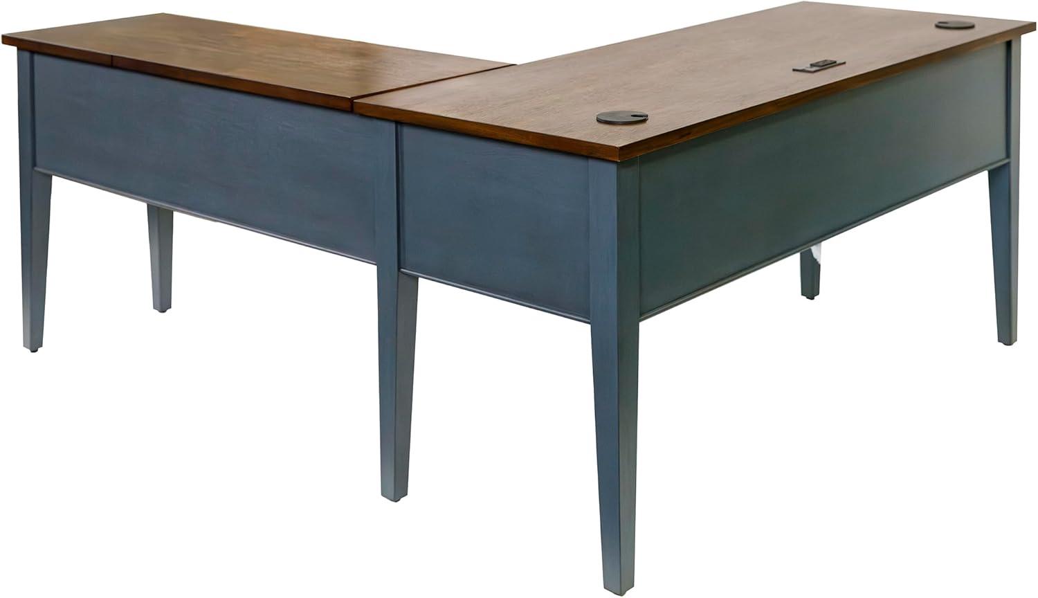 Open L-Shaped Pedestal Writing Desk Blue - Fairmont Collection - Martin Furniture: Wood, Charging Station, USB Port