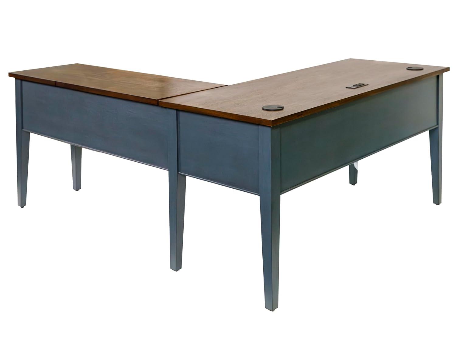 Open L-Shaped Pedestal Writing Desk Blue - Fairmont Collection - Martin Furniture: Wood, Charging Station, USB Port