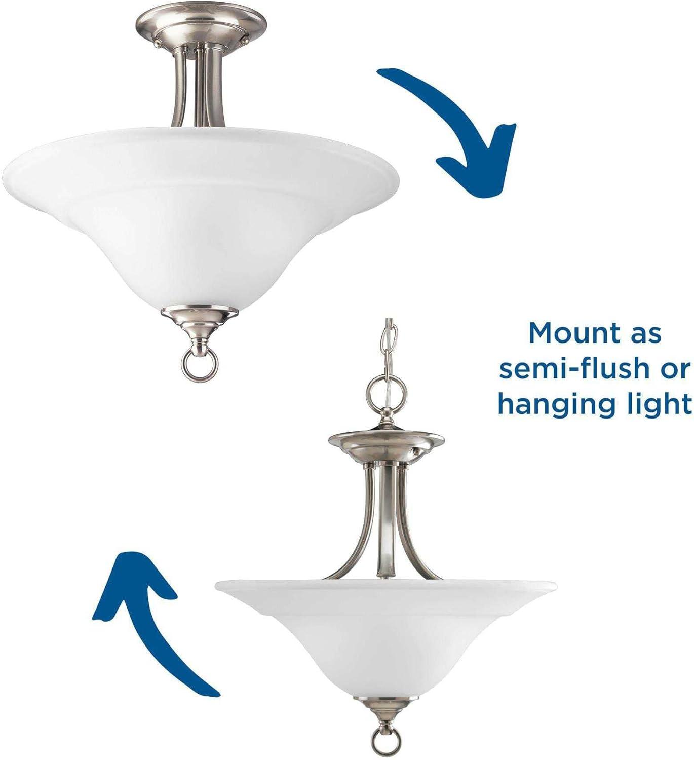 Progress Lighting Trinity Collection 2-Light Semi-Flush Ceiling Fixture, Brushed Nickel, Etched Glass Shade