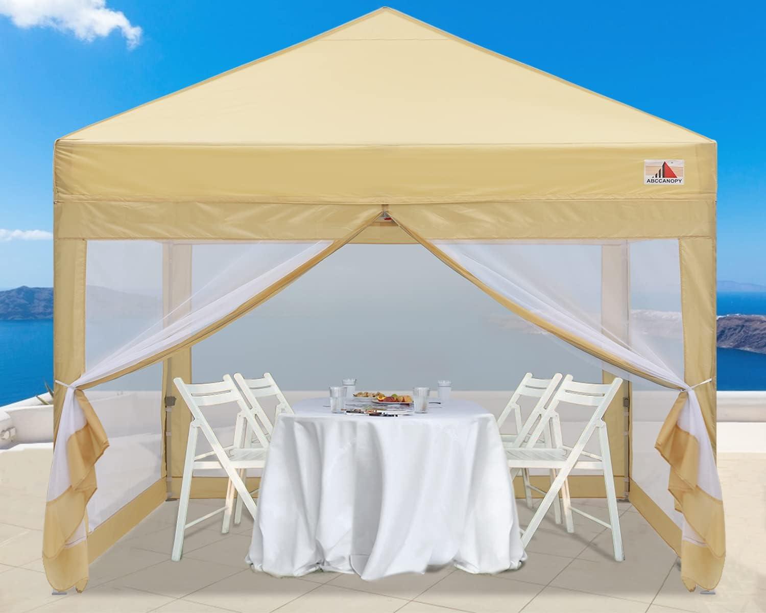 Beige 10x10 Pop Up Canopy Tent with Mesh Walls