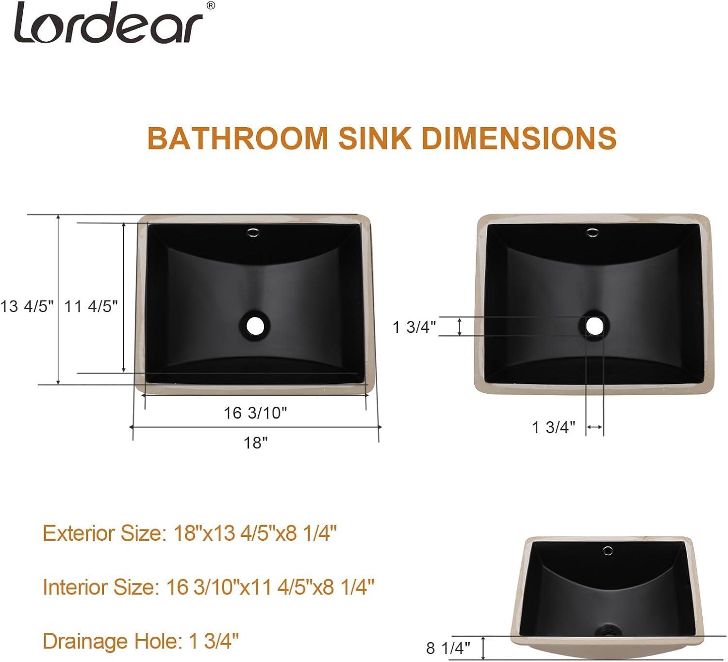 18" L x 14" W Undermount White Ceramic Rectangle Sink Under Counter Basin Bathroom Sink