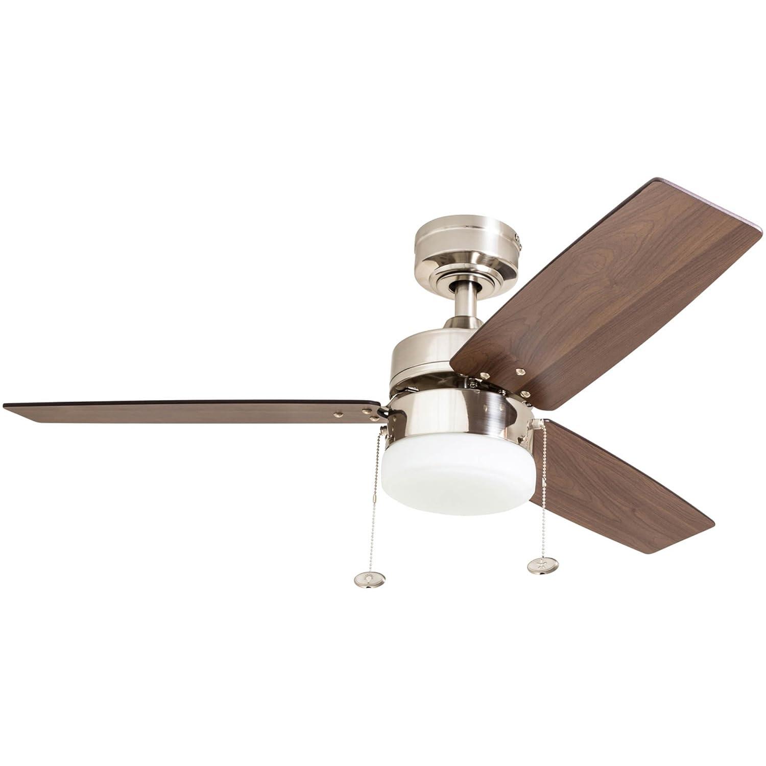 Prominence Home Reston 42-in Brushed Nickel with Burnt Oak/Chocolate Maple Blades Ceiling Fan With Light ( 3 -Blade )