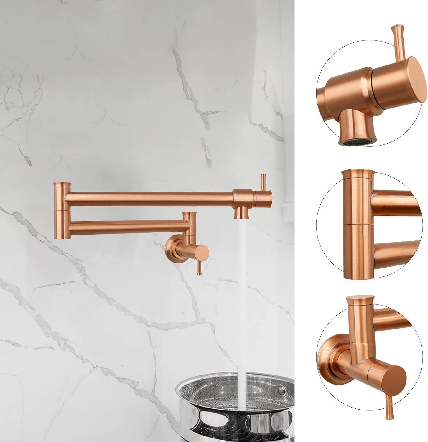 Akicon Pot Filler Kitchen Faucet Wall Mount Copper Brushed